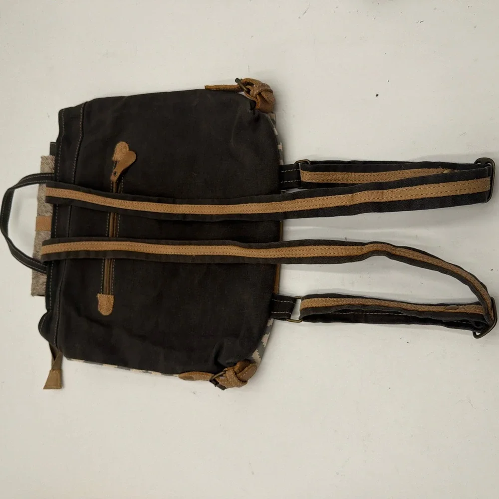 Myra Bag Backpack Artist's Impression Upcycled Canvas Leather Cowhide Gray OS